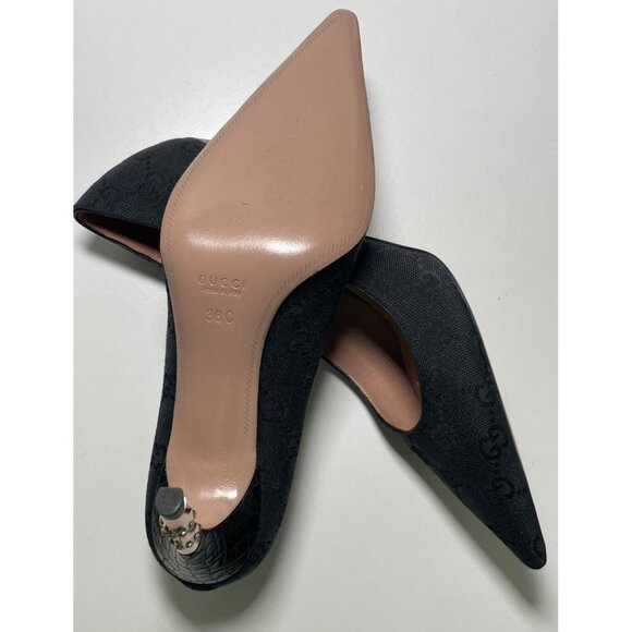 Gucci Monogram Bamboo Heel Pumps Authentic Black GG Canvas NEW Size 36 C - Picture 8 of 11